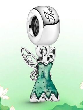 Pandora Disney Tinkerbell Dangle Charm 925 Sterling Silver Green Enamel